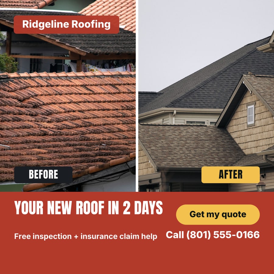 Ridgeline Roofing sample ad (Before / after)